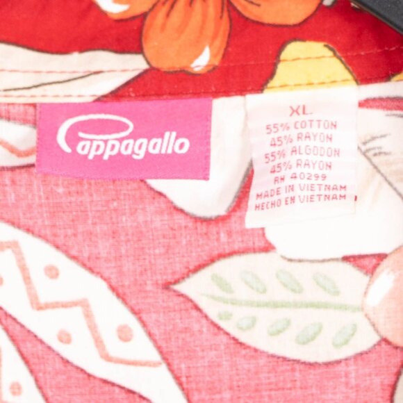 Pappagallo Hawaiian Shirt Womens XL Red Floral Ruched Drawstring Side Buttons - Picture 5 of 6
